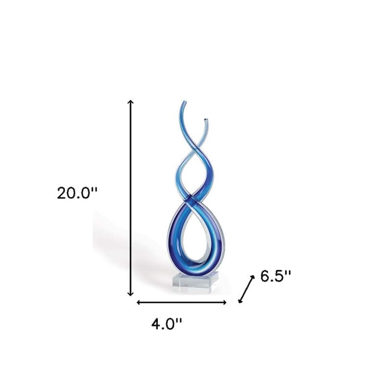 HomeRoots 20" Clear and Blue Murano Glass Modern Abstract Tabletop Sculpture - 4' X '20' X '6.5