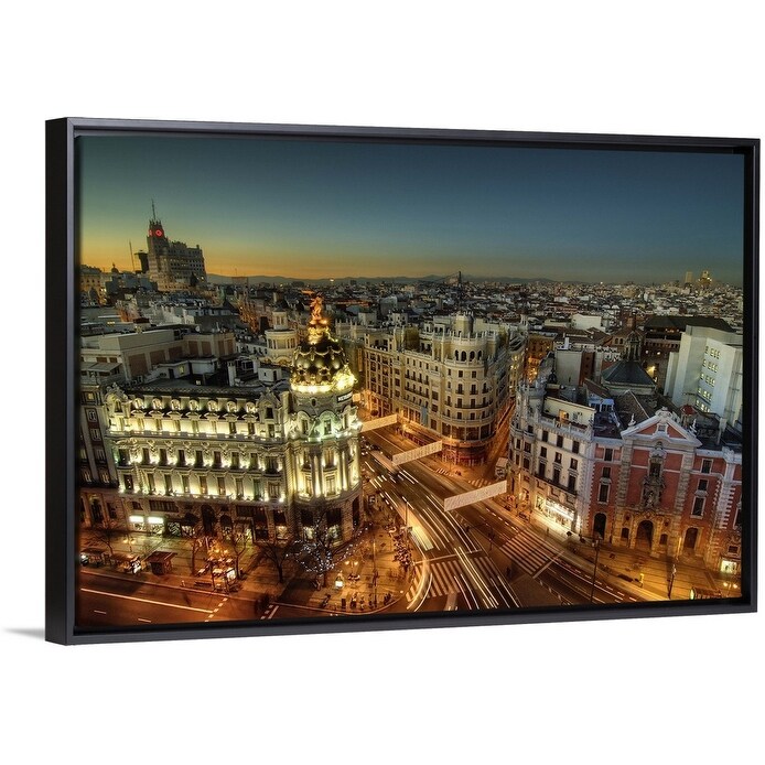 Shop Christmas Lights In Madrid Black Float Frame Canvas Art