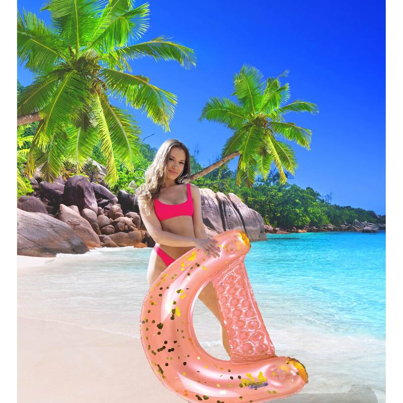 POZA Rose Gold Inflatable Pool Float Chair Filled w/ Sparkle Confetti - 48 x 38 Inch