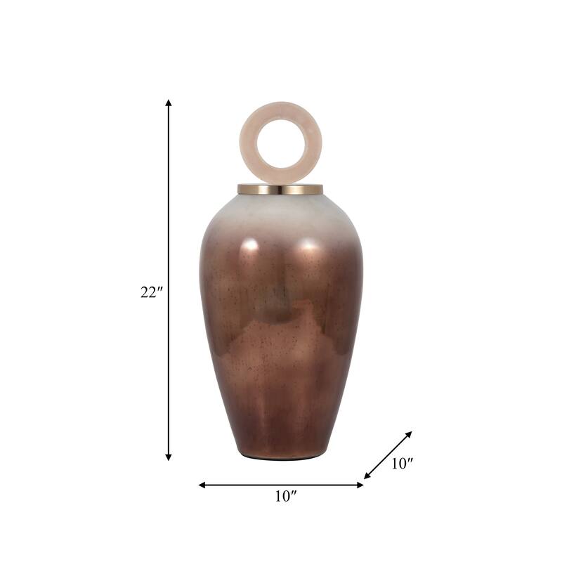 Sagebrook Home Glass, Vase Round Resin Topper, Copper, Cylinder, Solid