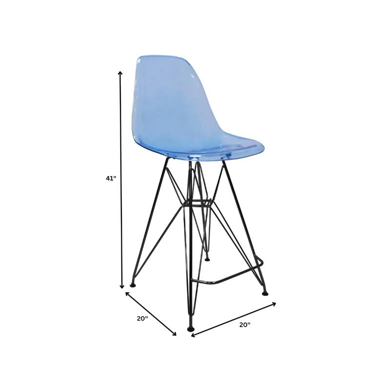 Cresco Acrylic Barstool in Brushed Black Steel Base with Ergonomic Seat, Footrest, & Floor Pads for Kitchen or Home Bar Set of 2