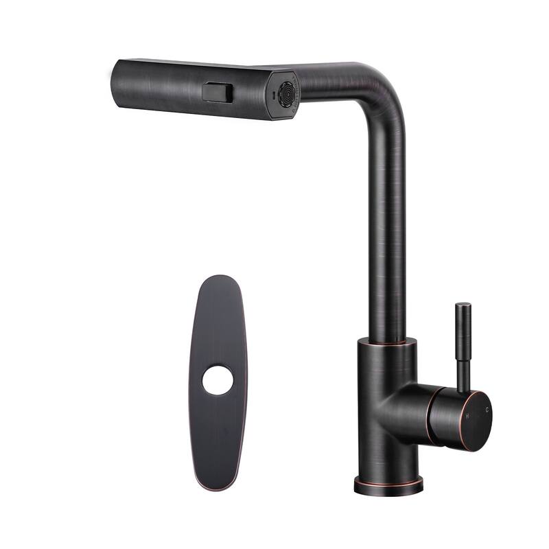 WOWOW Single Handle Waterfall Pull Down Sprayer Kitchen Faucet - Without Soap Dispenser - Oil Rubbed Bronze