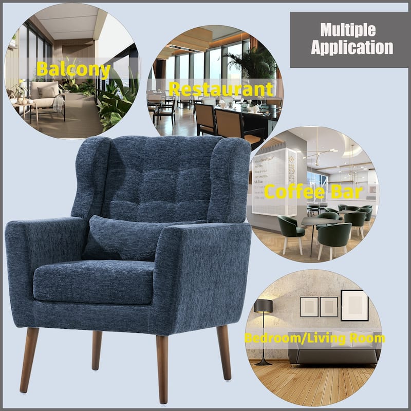 Dark Blue Modern 24.21" Upholstered Button Tufted Arm Chair with Wood Legs for Living Room