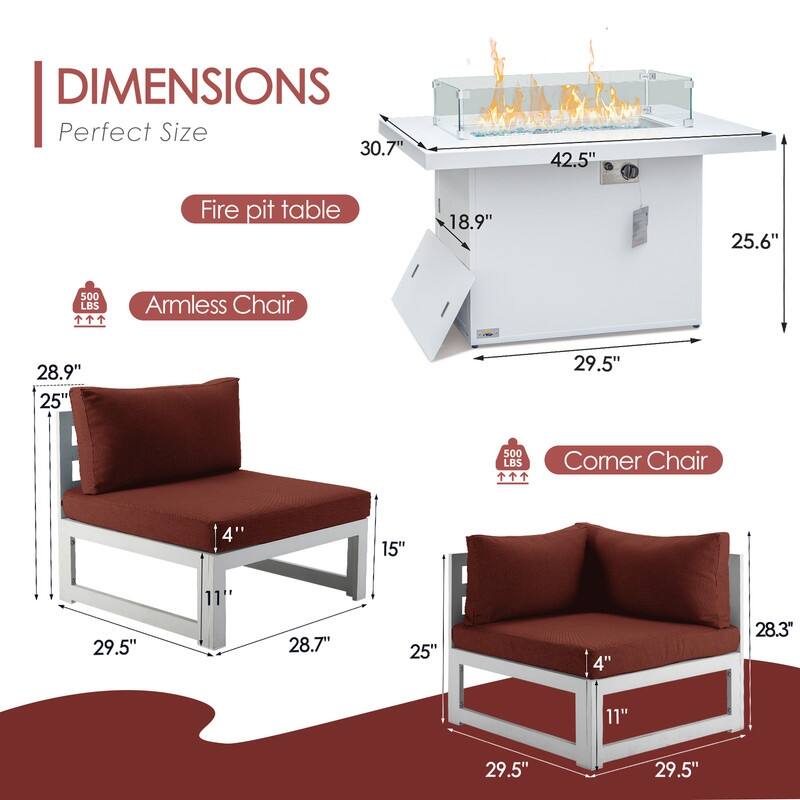 FINCATI Set of 7 Patio Conversation Furniture Sectional Sofa Set with Table