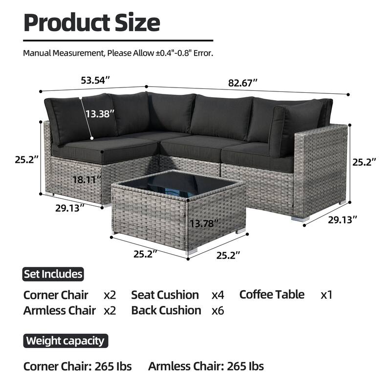 HOOOWOOO Patio 5-piece Wicker Sectional Sofa Set with Coffee Table