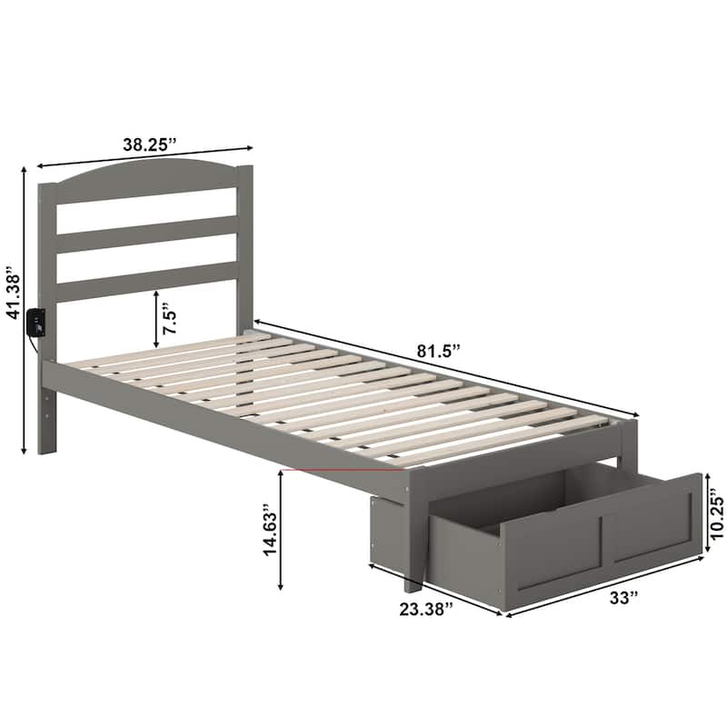 AFI Warren Platform Bed with Foot Drawer and Charging Station