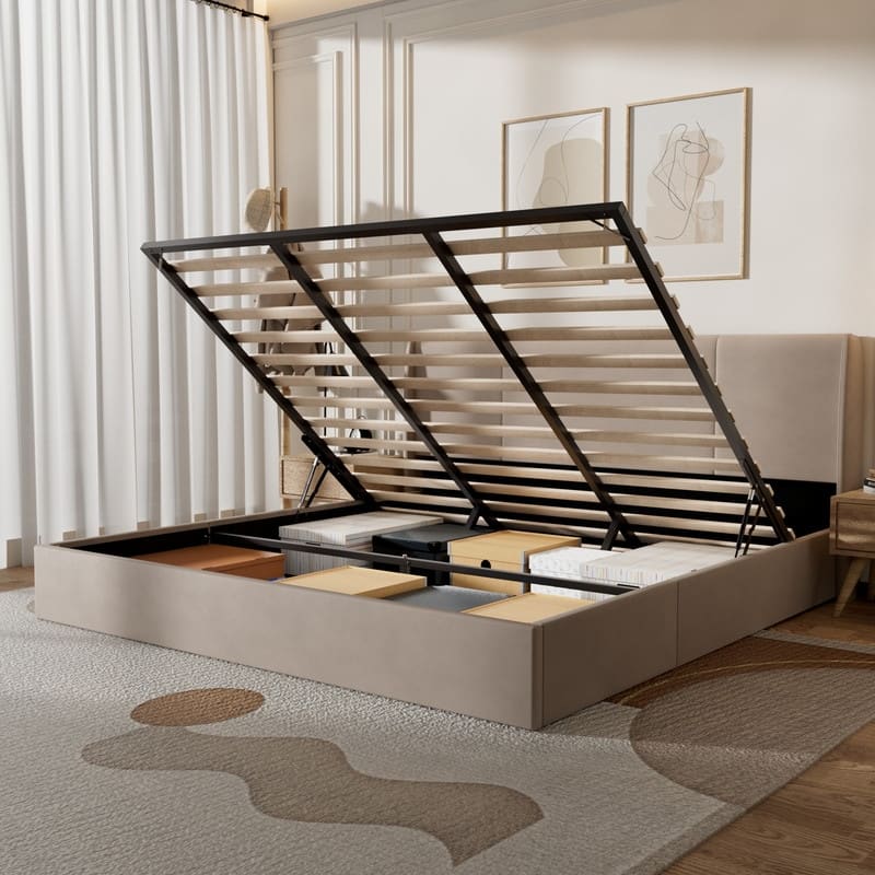 Modern Minimalist Upholstered Storage Bed with Lift-Up Platform