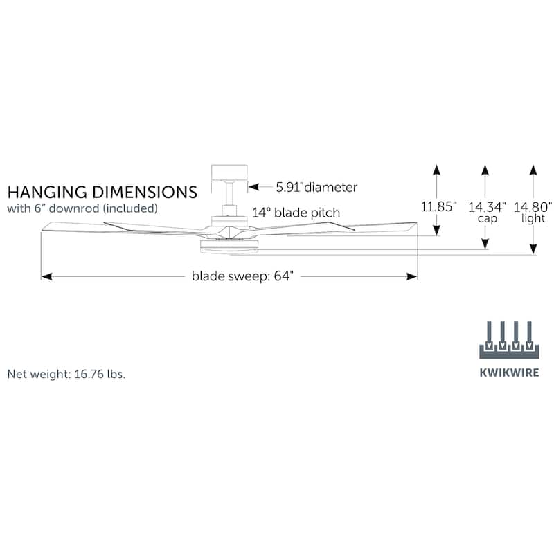 Fanimation TorchAire 64 inch Indoor/Outdoor Smart Ceiling Fan with LED CCT Select Light Kit and Remote