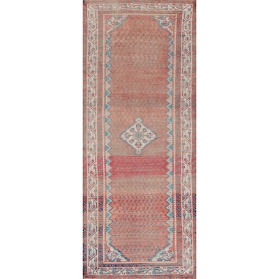 Hand Knotted Oriental 100% Wool Carpet Traditional Geometric Oranges & Rust Botemir Runner Rug - 9' 6'' X 3' 4''