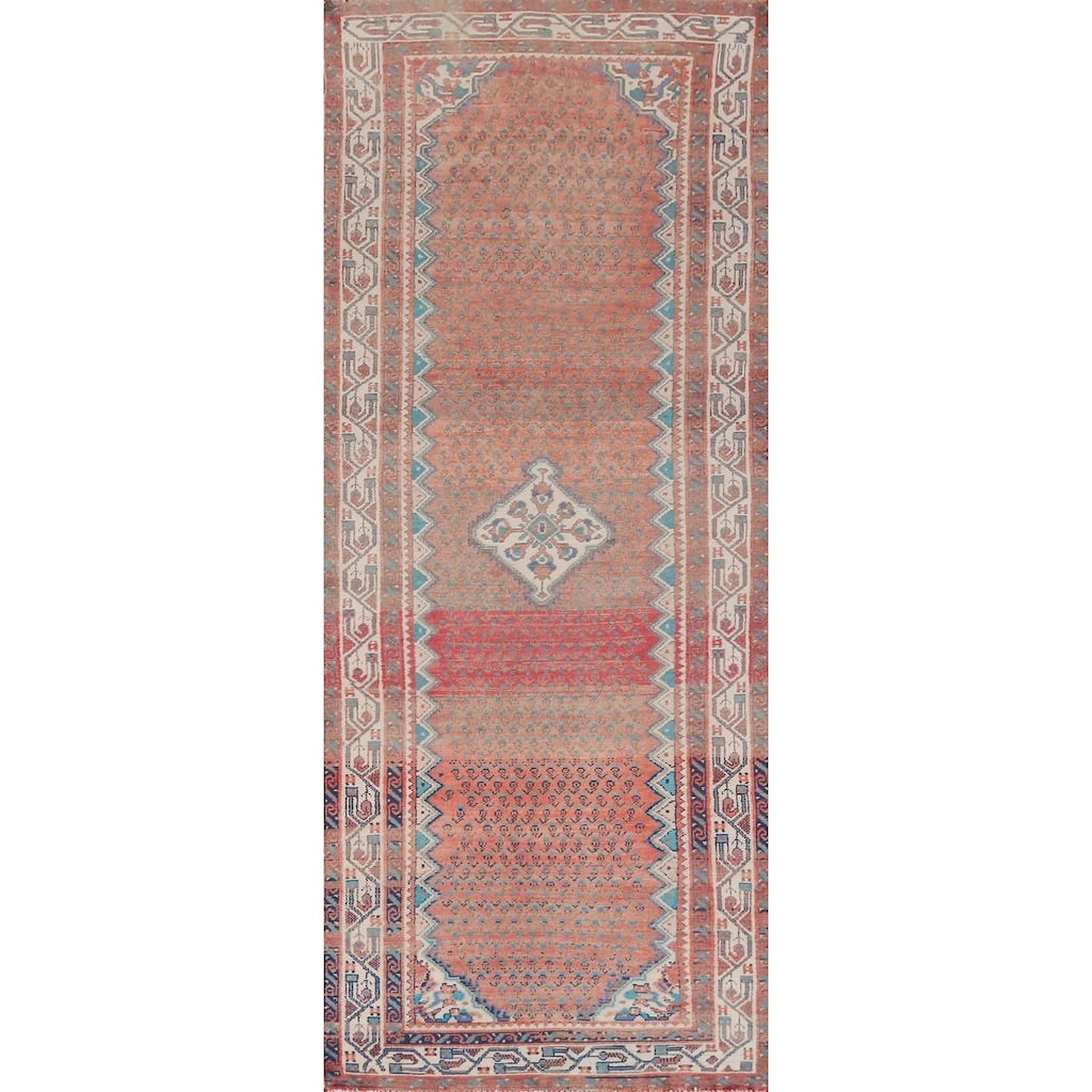 Hand Knotted Oriental 100% Wool Carpet Traditional Geometric Oranges & Rust Botemir Runner Rug - 9' 6'' X 3' 4''