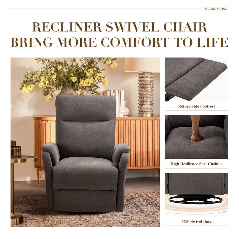 Fabric Recliner Sofa Chair - Swivel Rocking with XL Footrest - Single Seat for Living Room