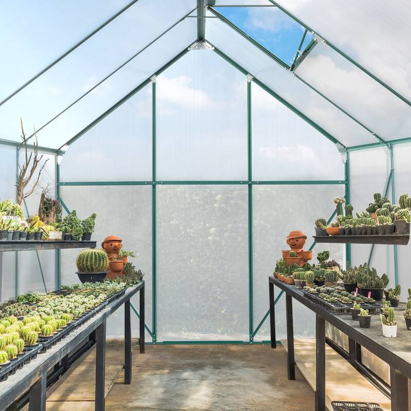 8x6 FT Walk-in Greenhouse With Sliding Door and Vent Window Grey Frame