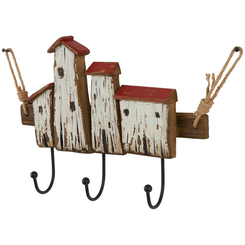 Brown Wood Wooden Stick 7 Hanger Wall Hook