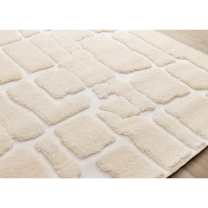 Cream White Stones Super-Soft High-Low Textured Rug