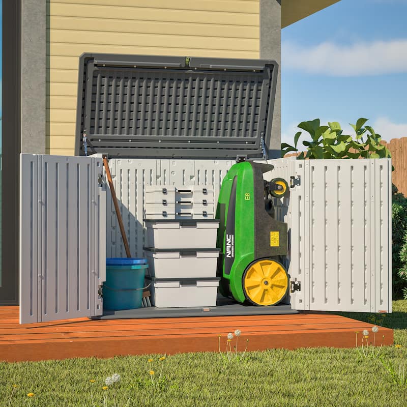 GDFStudio - Hayes Large Horizontal Lockable Outdoor Storage Shed with Removable Shelf