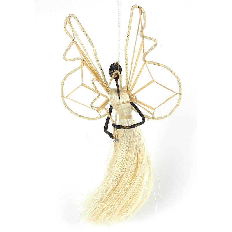 Handmade Banana Fiber Angel Ornaments, Set of 2