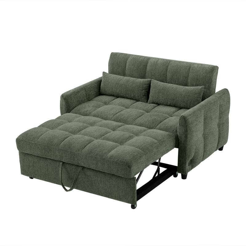 Anmytek Green 52.8 Inch Tufted Loveseat Pull-out Sofa Bed with Adjustable Backrest 3 USB Ports 2 Lumbar Pillows