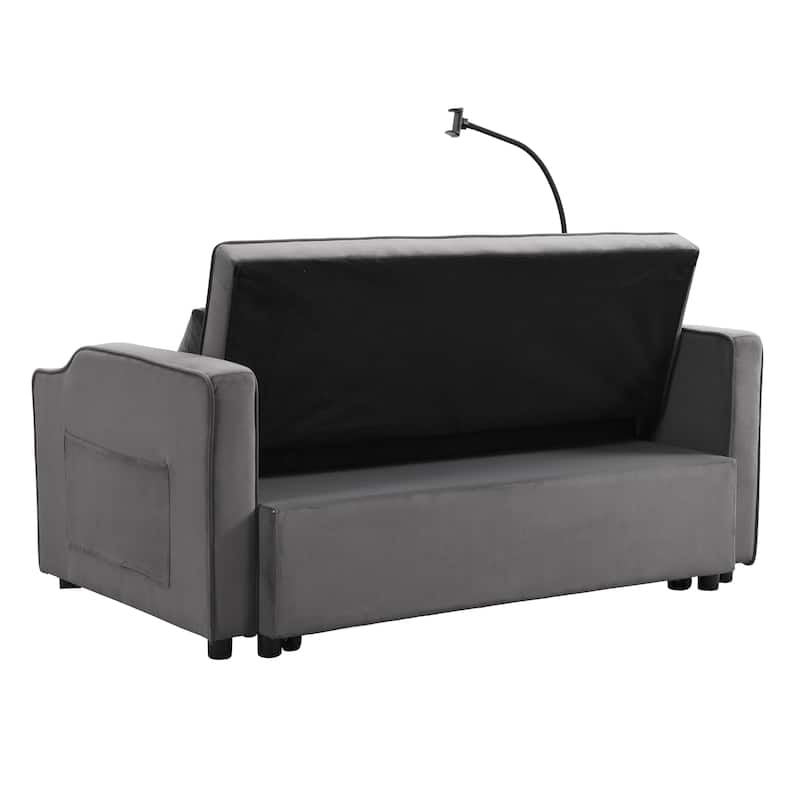 Foldable Sofa Bed with USB and Phone Holder, 2-Seat Settee with Two Pillows, Love Seat Couch with Adjustable Backrest