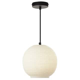 Hayley River of Goods Black Metal and White Blown Glass 9.5-Inch Pendant Light with Adjustable Hanging Cord - 9.5" x 9.5" x 64"
