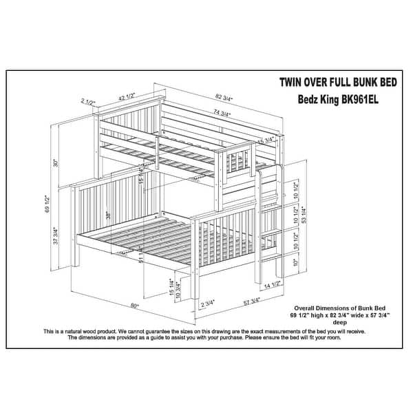 Taylor & Olive Trillium Twin over Full Bunk Bed with End Ladder