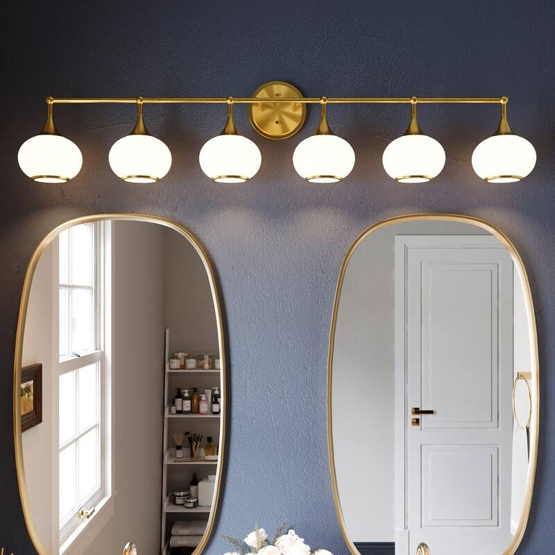 Acroma Aged Brass/Polished Chrome Finish Modern Globe Vanity Light - 6-light - Satin Brass