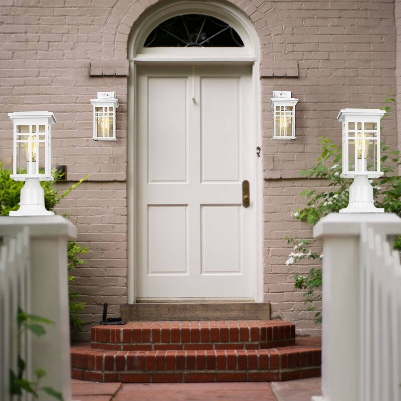 Outdoor Wall Lantern in Black/White Finish,Wall Sconce Lantern with Clear Glass