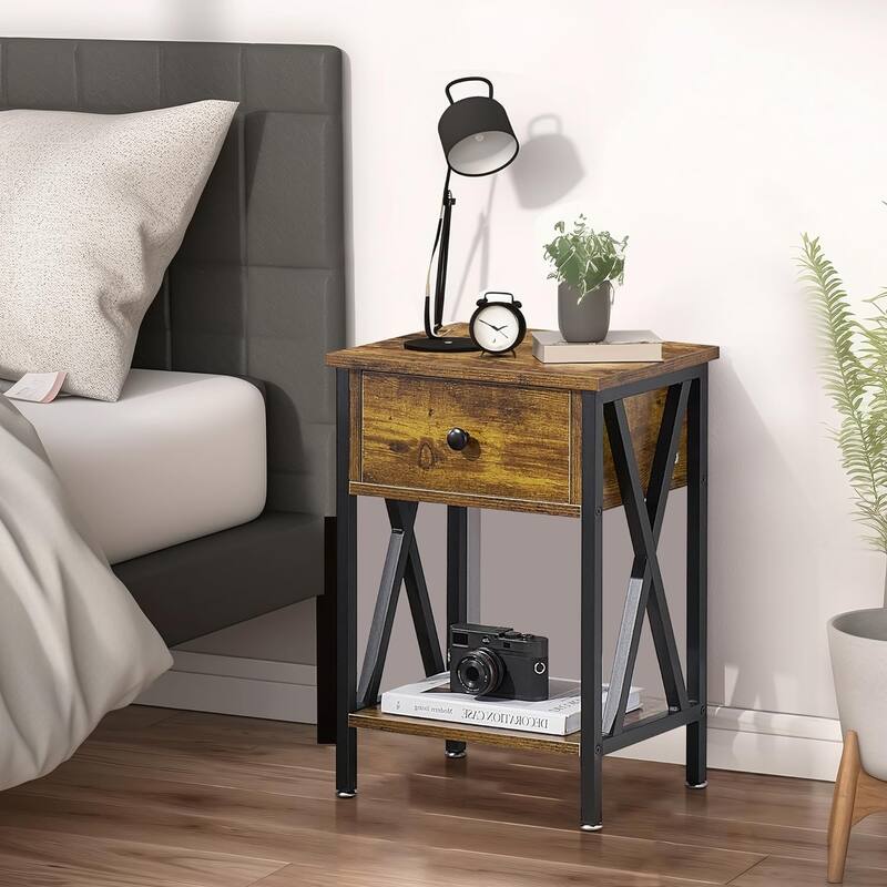 VECELO Mid Century Modern Nightstand with Storage Shelves, Set of 2 Nightstands, End Table/Side Table