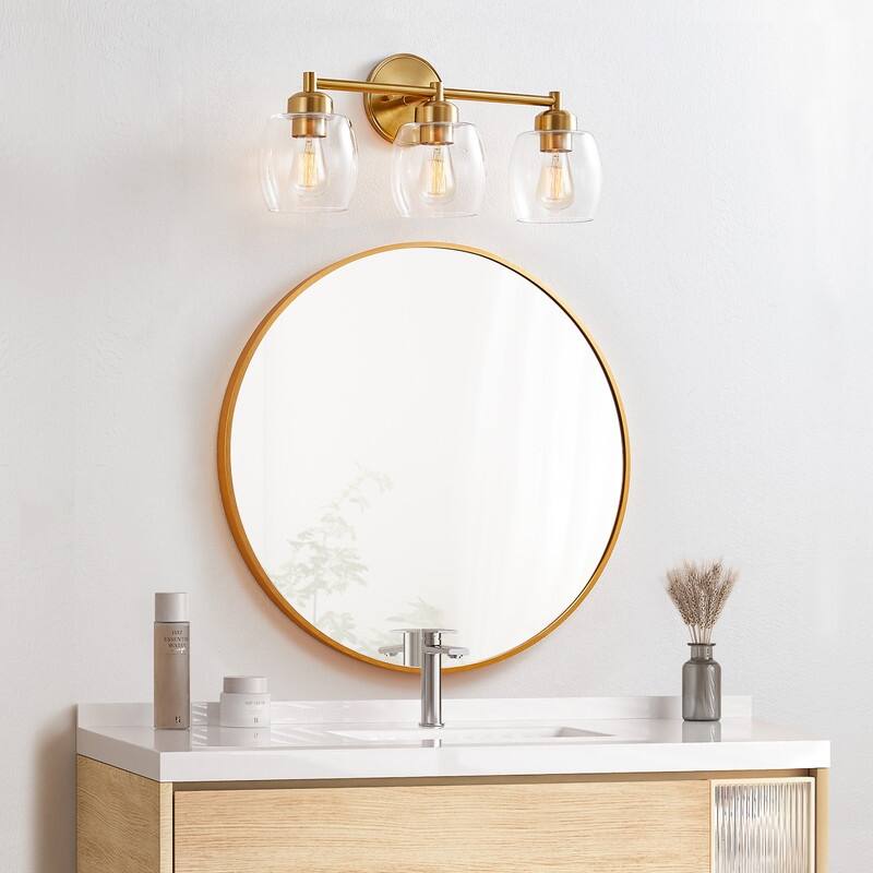 KAWOTI 3-Light Dimmable Bathroom Vanity Light with Glass Shade