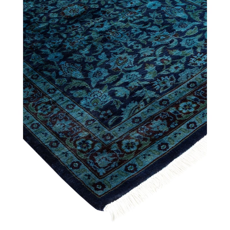 Overton Hand Knotted Wool Vintage Inspired Modern Contemporary Overdyed Blue Runner Rug - 2' 7" x 8' 1"