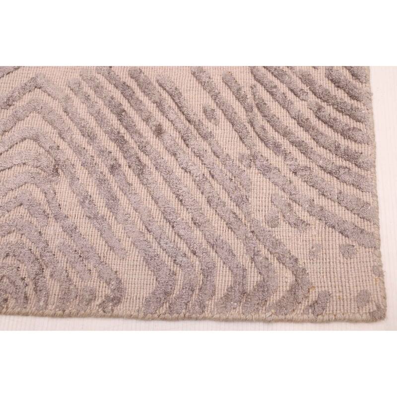 ECARPETGALLERY Hand Loomed Elysian Grey Viscose, Wool Rug - 6'8 x 10'0