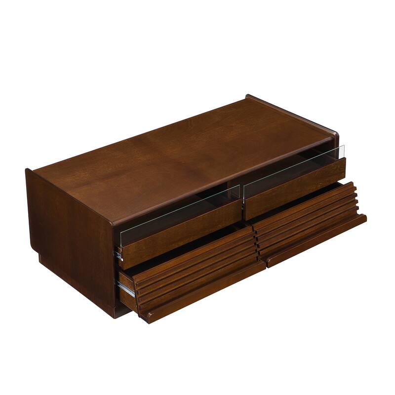 47.2" Wood Rectangle Coffee Table with 4 Drawers and 2 Display Shelves