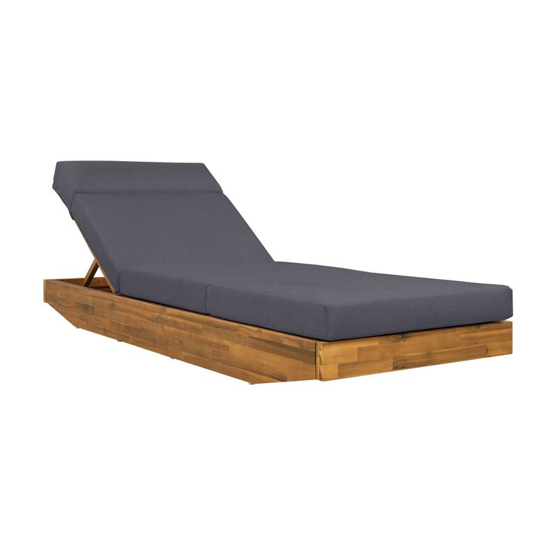 Christopher Knight Home - Outdoor Acacia Wood Chaise Lounge, Water-Repellent Cushion, Ergonomic Adjustable Headrest - 79.6"L