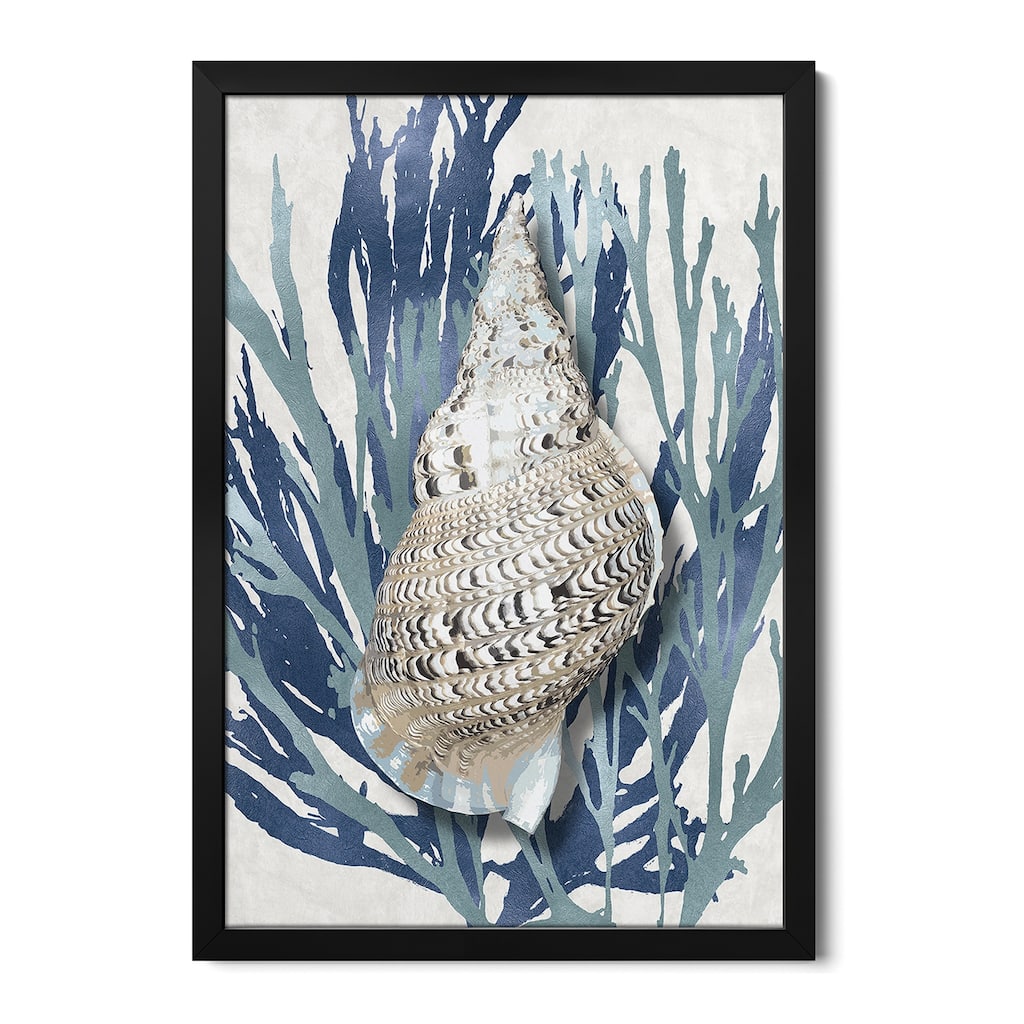 Shell Coral Aqua Blue I Premium Framed Poster by Caroline Kelly