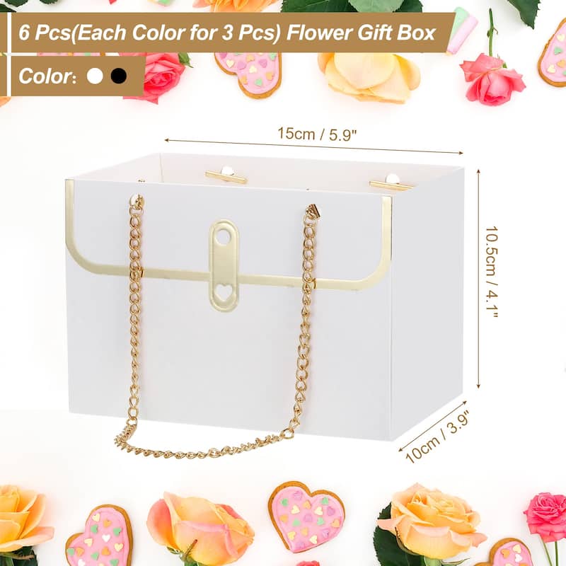 6 Pcs Paper Flower Bags Paper Bouquet Flower Gift Bag - White/Black