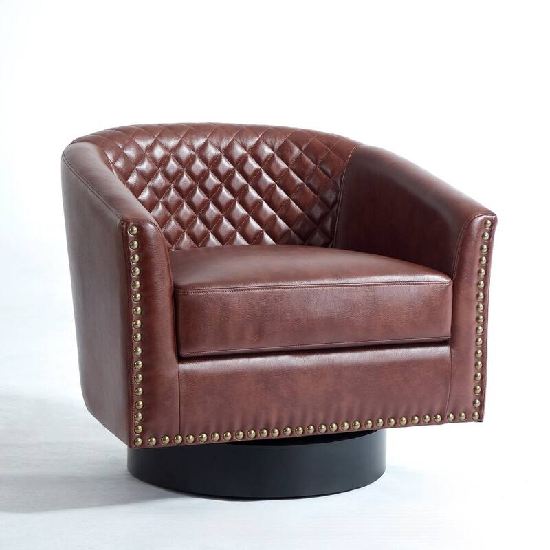 2 Set Modern Vegan Faux Leather Swivel Barrel Accent Chair