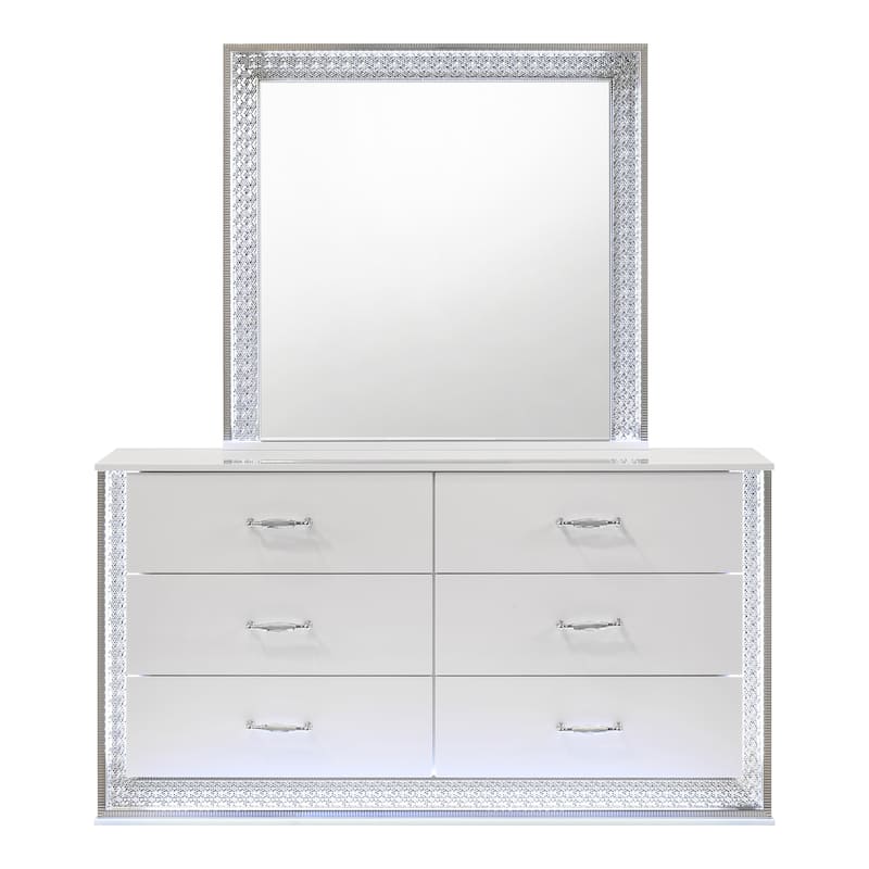 Furniture of America Andrea Modern 2-Piece White 6-Drawer Dresser and Mirror Set with LED Accent Lighting