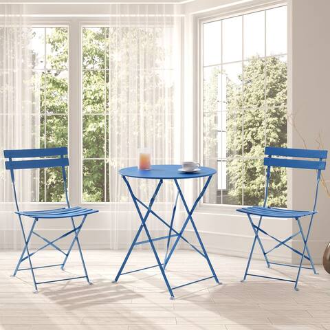 LIVOOSUN Steel Patio Bistro Folding Chairs Set With a Table
