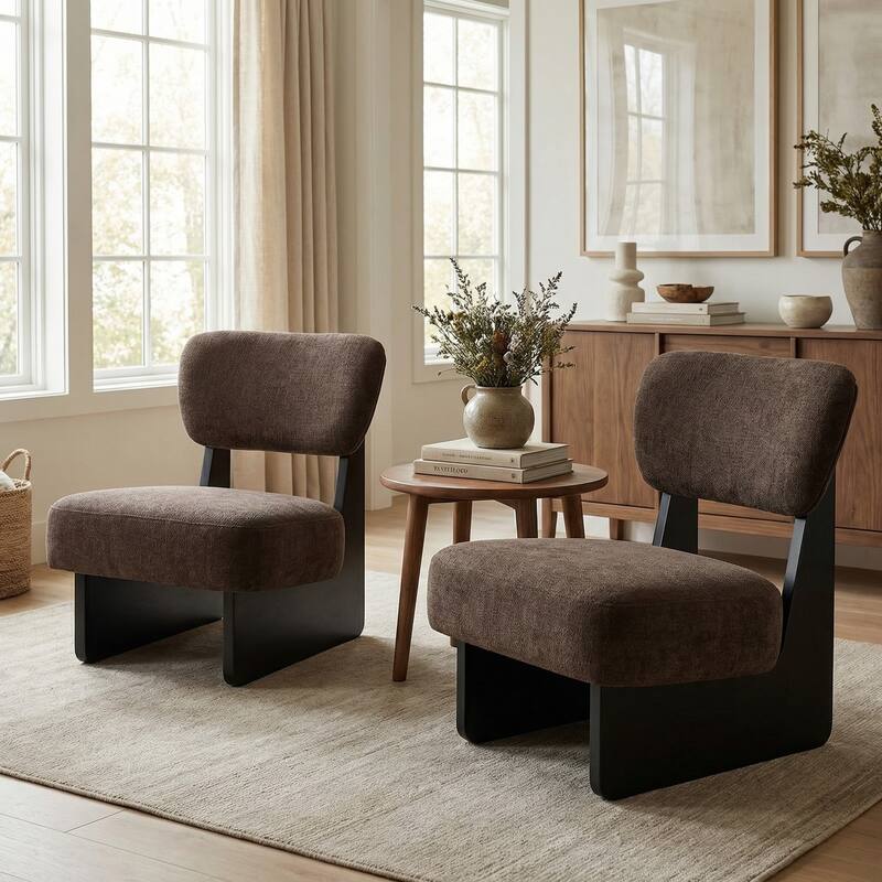 Christopher Knight Home - Vincent Polyester Upholstered Lounge Chair with Solid Wood Base (Set of 2）