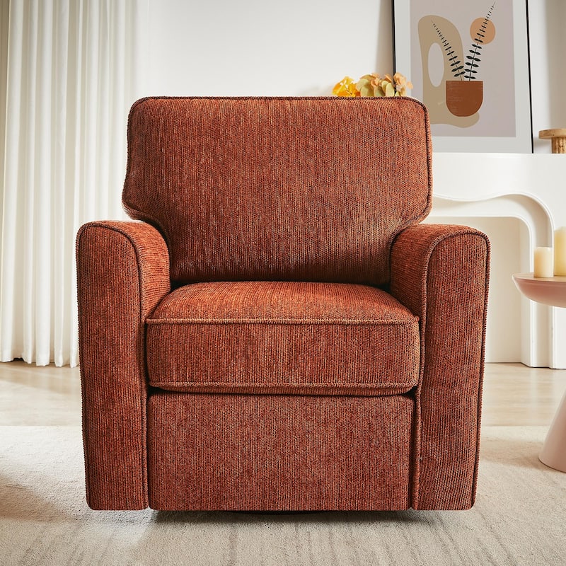 360-Degree Swivel Accent Chair w/Storage Pockets，Chenille Upholstery Barrel Accent Chair