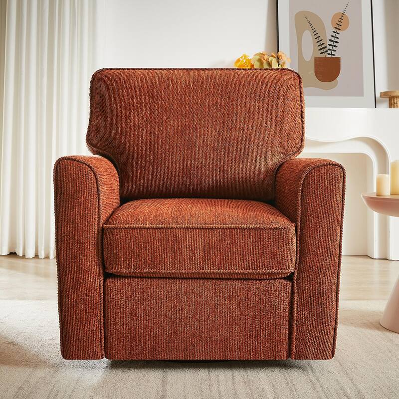 Round Lounge Chair Armchair Swivel Sofa Chair with Side Storage Pockets, Swivel Chair Accent Barrel Chair - Red