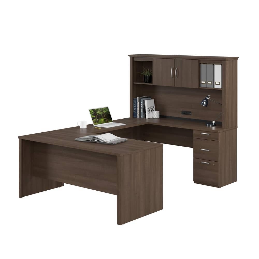 Bestar Logan 66-inch U or L Shaped Desk with Drawers and Hutch