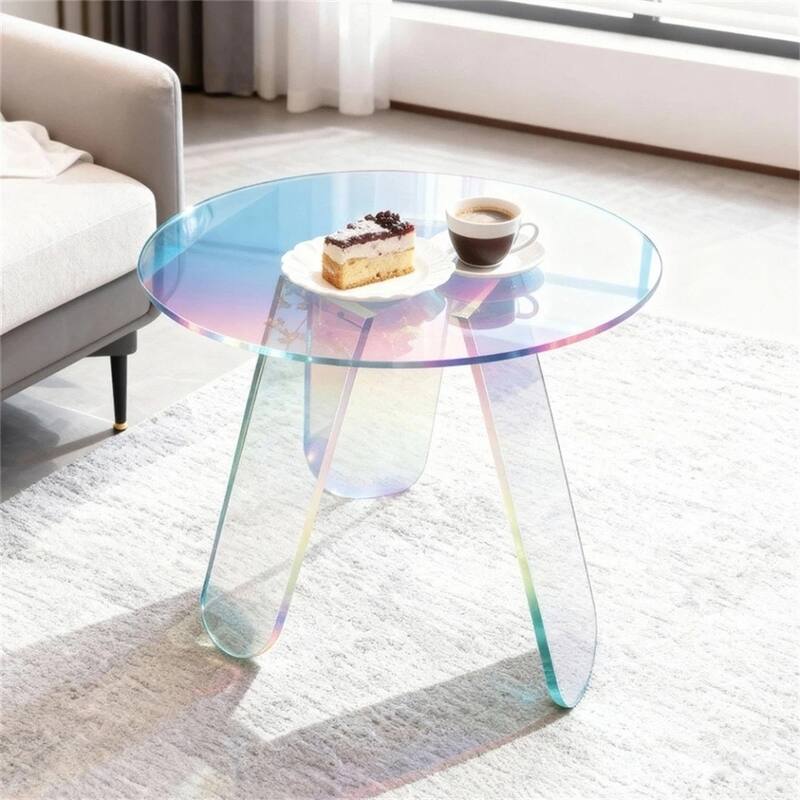Rainbow Acrylic End Table 17.5" Glowing Side Table with PVC Cover - 18"x17.5"