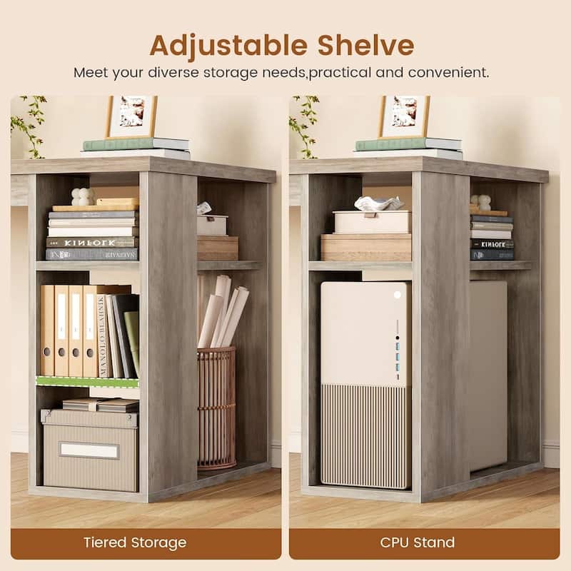 Farmhouse Executive L Shaped Desk Home Office Desk with Drawers and Storage Cabinet & Power Outlet