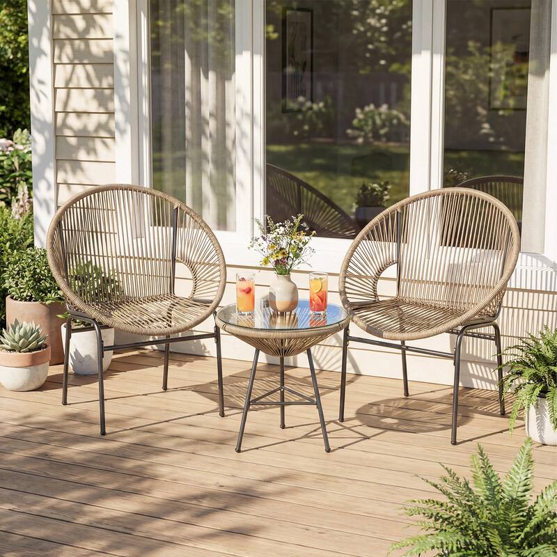 Gymax 3-Piece Wicker Patio Bistro SetOutdoor Acapulco Chairs and