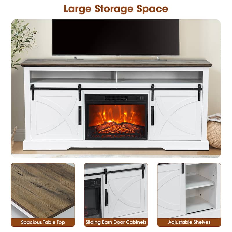 68" Farmhouse White Electric Fireplace TV Stands Console for 78-inch TV with Remote
