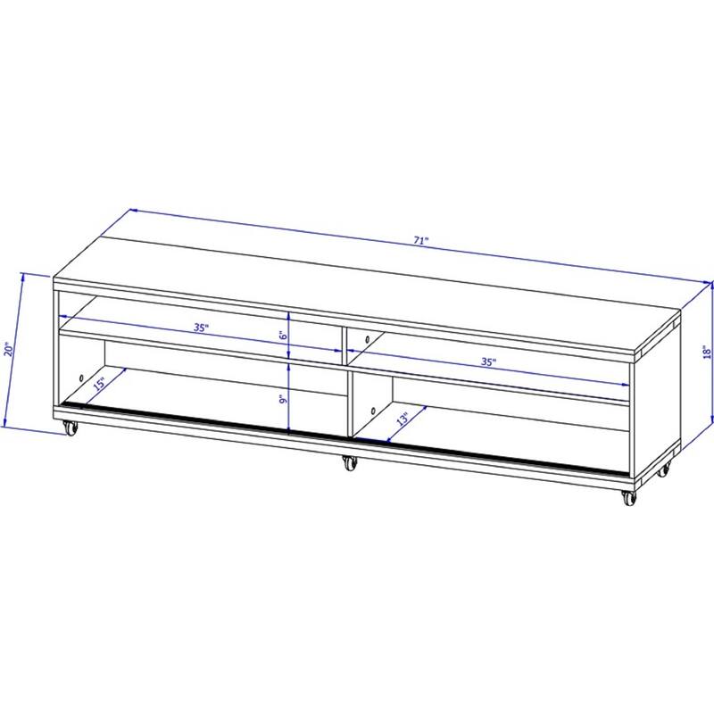 70 inch TV Stand with Open Shelves and Media Storage Mid Century Modern Design