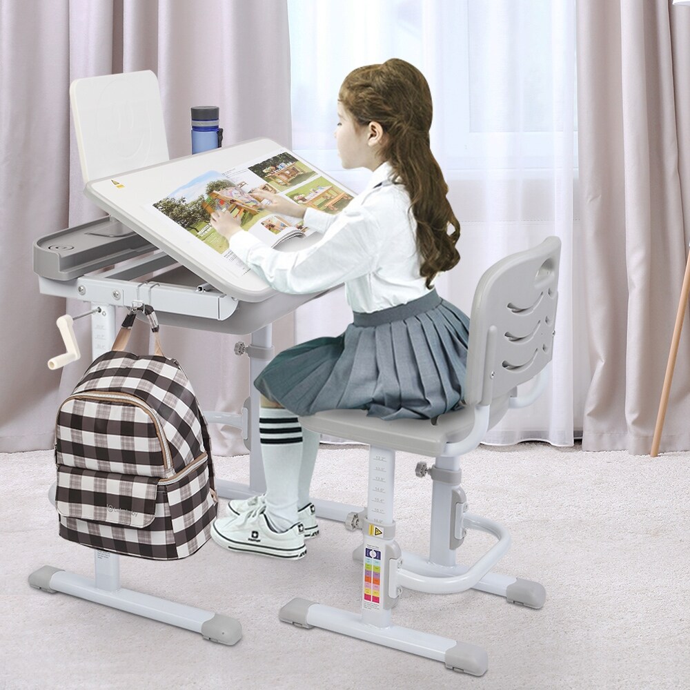 Hand-Operated Lifting Table Top Can Tilt Children's Study Desk