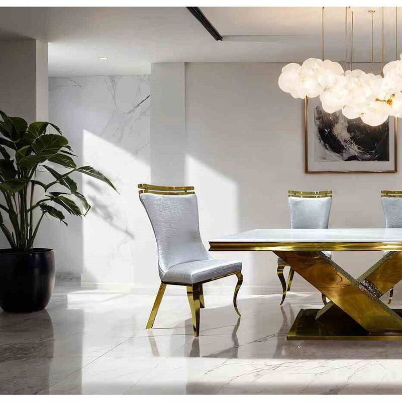 Glam Gold Finish Dining Set Table and Leatherette Chairs