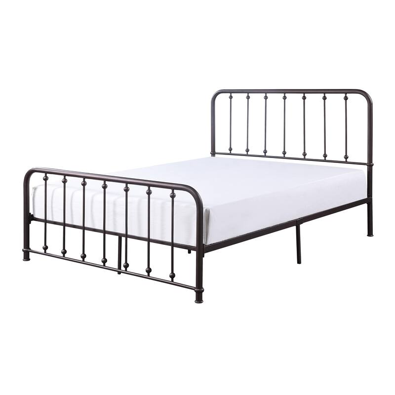 Ken Twin Size Metal Bed, Ball Accents on Vertical Slats, Antique Bronze