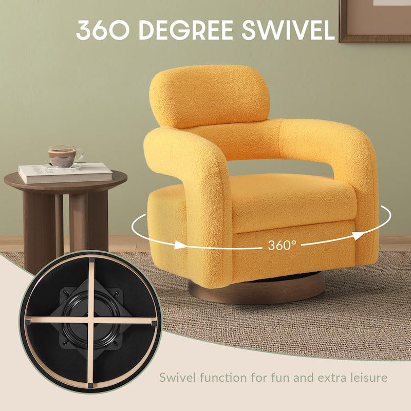 Bayville Sherpa Swivel Chair With Round Storage Ottoman 2-Piece Set